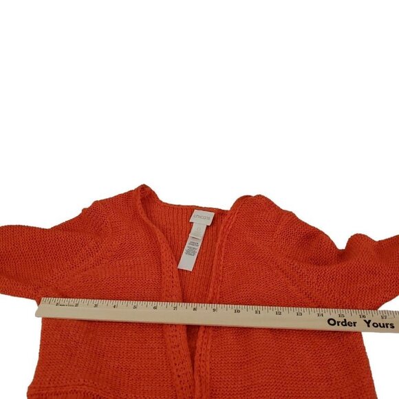 Chicos Fringe Cardigan Sweater‎ 0 Small Orange Tassel Boho Crochet Open Front - Picture 9 of 11